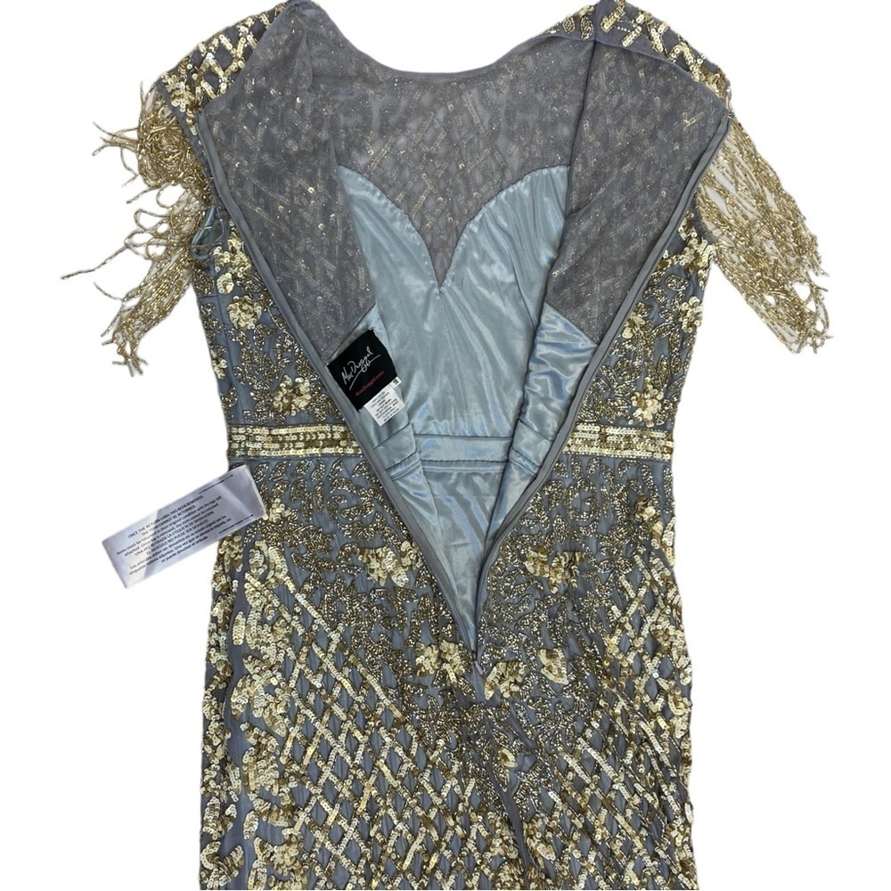Mac Duggal High Neck Beaded Fringe Fitted Gown - Picture 10 of 17